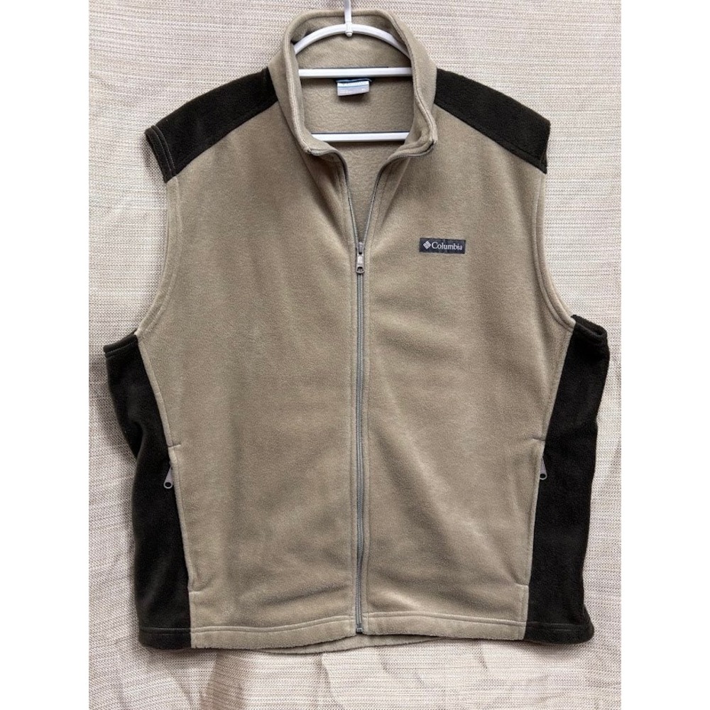 Columbia Mens XL Fleece Vest Tan Brown Full Zip Colorblock Gorpcore Layering